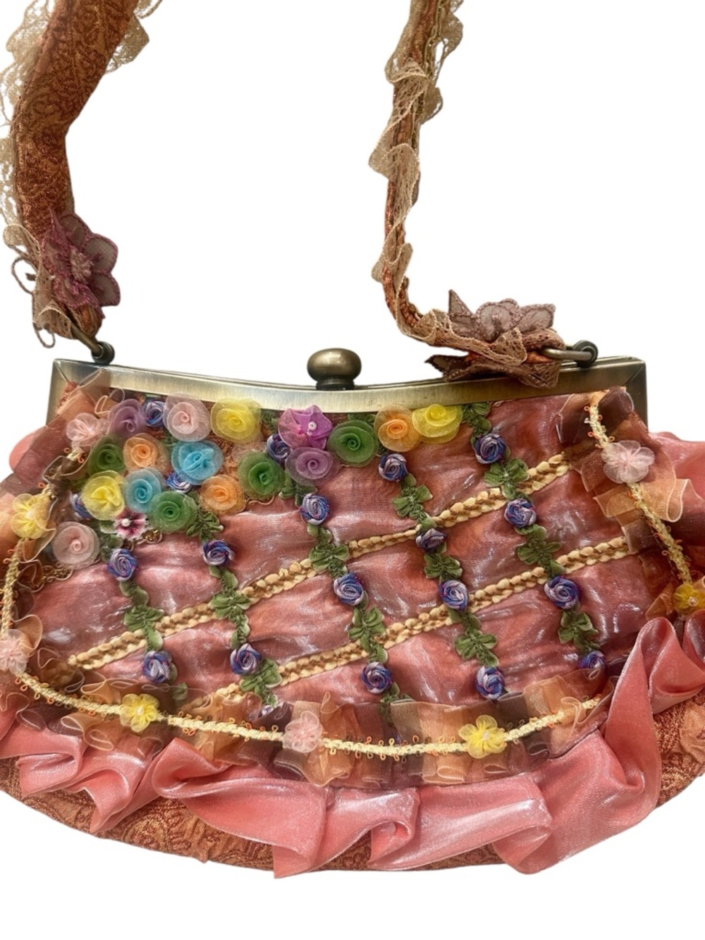 Bohemian Pink Floral Embellished Women's Handbag
